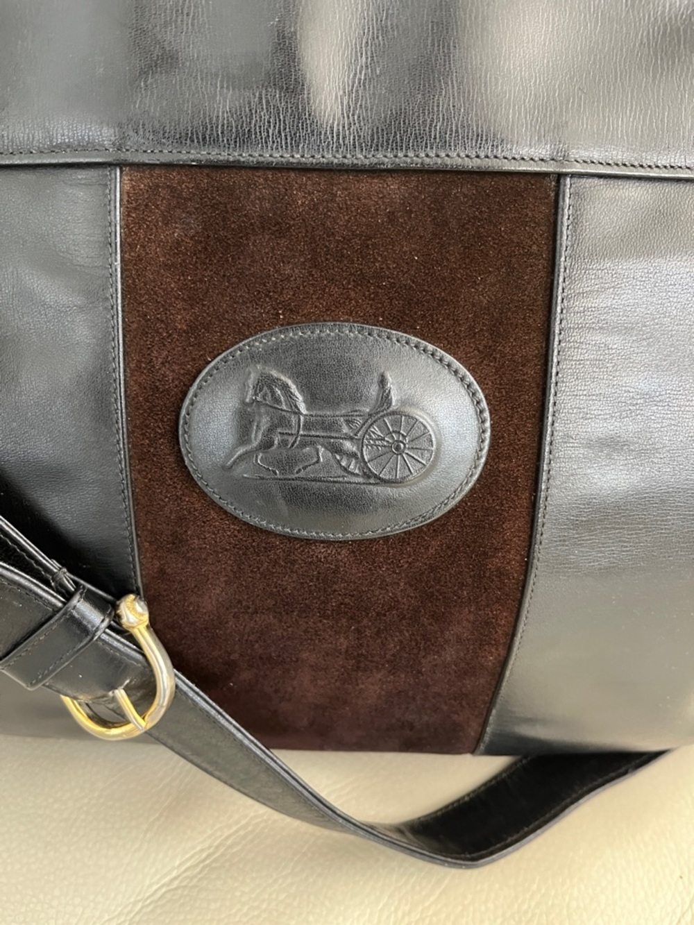 Celine Black Leather Bag with Brown Suede Panels - Picture 2 of 8